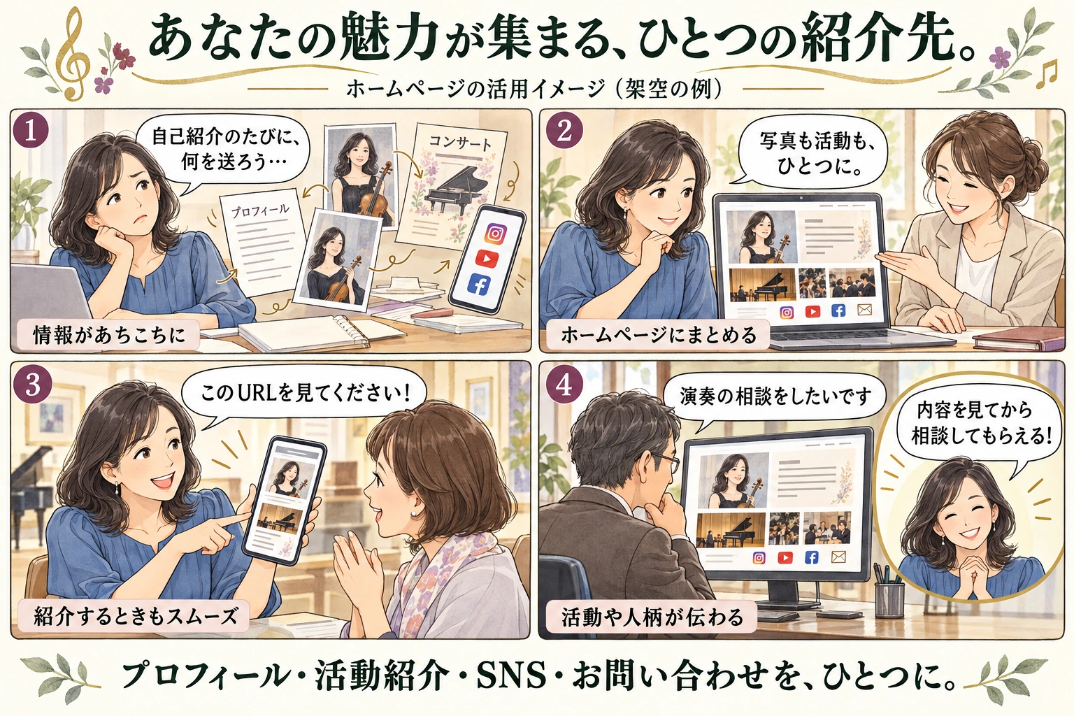 プロフィールや写真、SNSが散らばり、紹介のたびに迷う音楽家